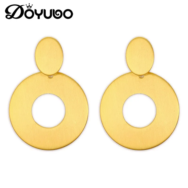 

DOYUBO Hyperbole Style Women Gold Color Stainless Steel Round Dangle Earrings Fashion Lady Earrings For Party Accessories DB036
