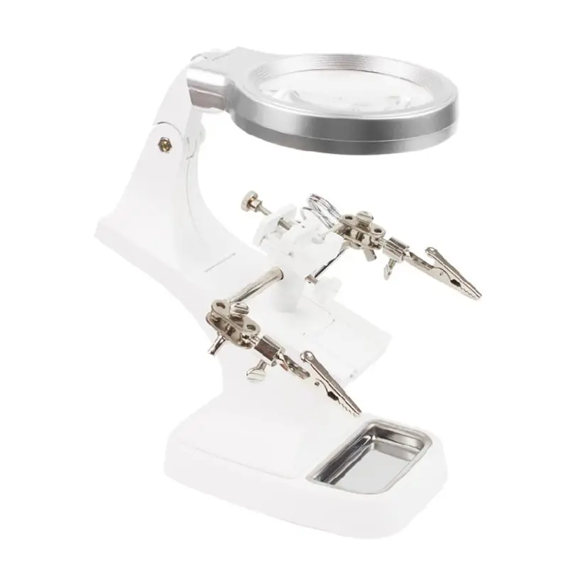 

Rotating Hand Soldering Stand Welding Tool With Magnifying Glass LED Light Alligator Clip Holder Clamp Multifunction For Repair