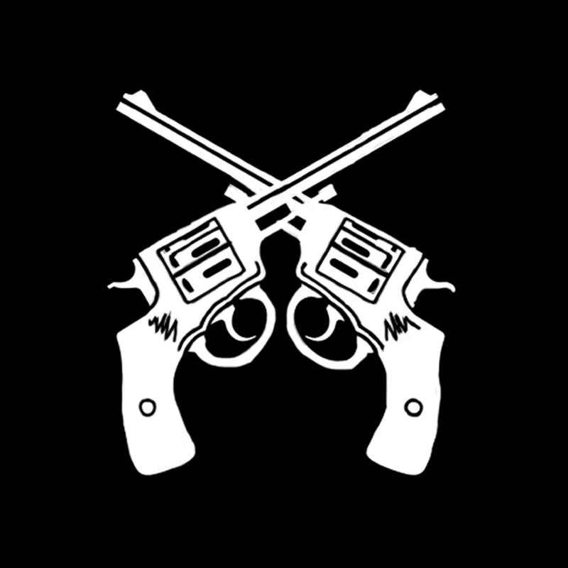 YJZT 13.1*14.8CM Interesting Revolver Weapons Shooting Gun Decoration Car Sticker Vinyl Black Silver C12-0288