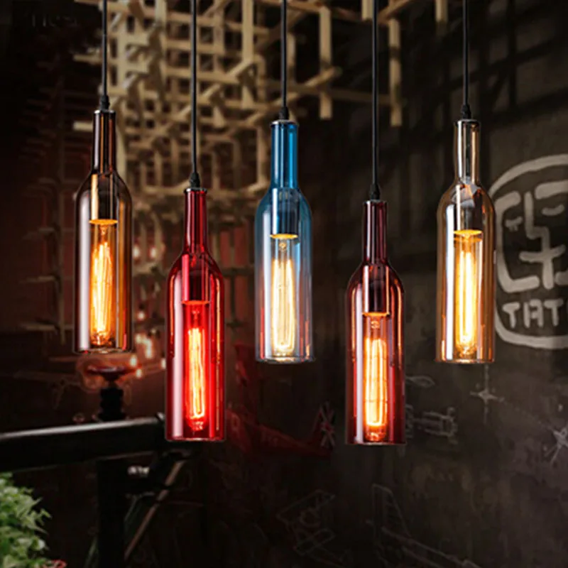 Modern Creative colorful Wine Bottle Pendant Lights CafeRoom/Bar Lamp