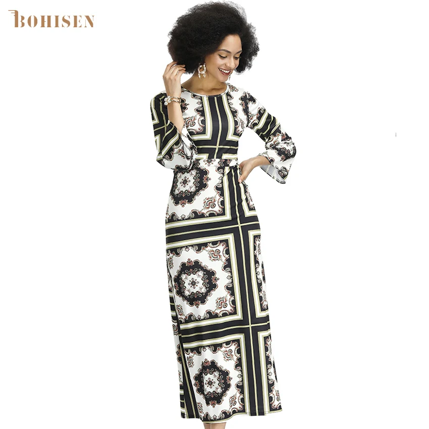 

BOHISEN 2019 News National Print African Dresses for Women Evening Party Pleated Noble Dashiki Bazin African Clothes Riche Femme