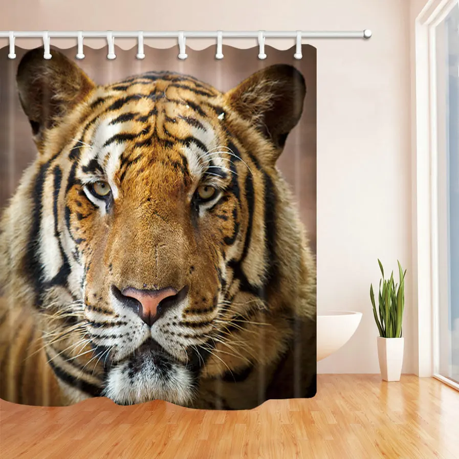 Tiger Shower Curtain Brown Forest King Domineering Tiger Wildlife Bathroom Curtains Simple and