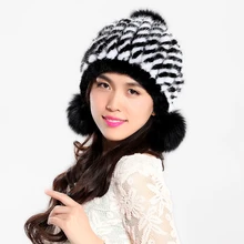 Зимние женские настоящие вязаные шапочки с мехом норки шапки с шариками женские теплые головные уборы VF0492