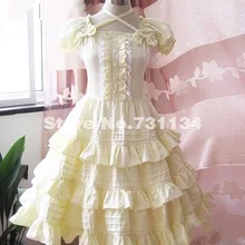Новое светло-желтое/красное/черное хлопковое многослойное платье принцессы Лолиты с пышными рукавами можно заказать