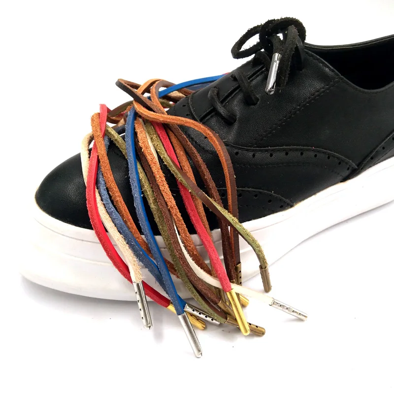 1 Pair Top Layer Leather Shoelaces Colorful Aolid Shoelace Leather Shoes'shoelace Decorative Shoestring Metal Head Shoelaces