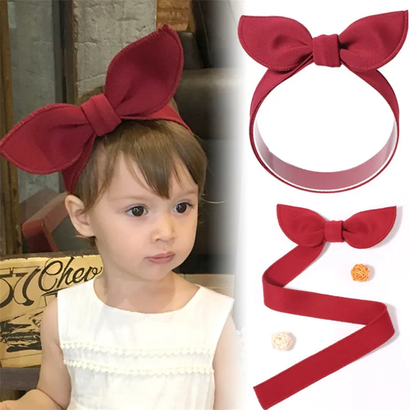 

10pcs/lot Children Cute Retro Solid Color Rabbit Ears Headbands Adjustable Size Bow Hairbands Girls Hair Accessories