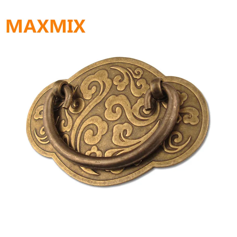 

10*6.5cm Antique round Chinese style Pure copper handle drawer wardrobe Cloud pattern Carved designs Furniture handle pull