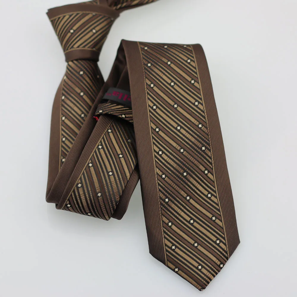 Yibei Coachella галстук коричневый Галстуки для Для мужчин с граничит черный Диагональ Полосатый бежевый плед тощие corbatas 6 см микрофибры галстук
