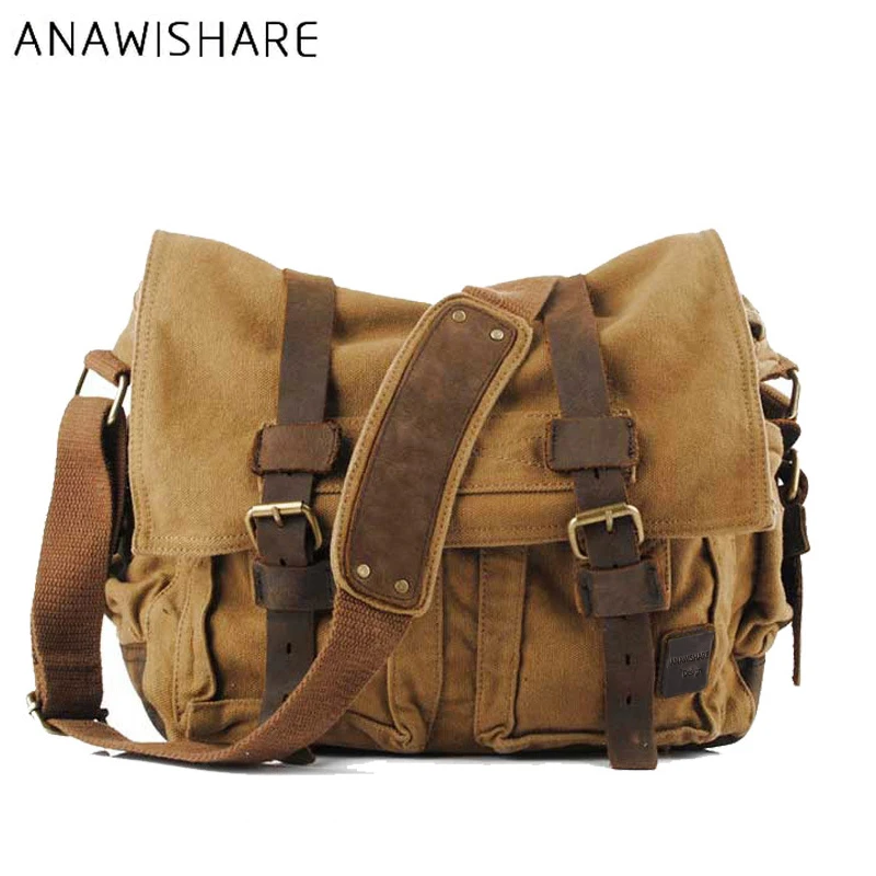 ANAWISHARE Canvas Leather Crossbody Bag Men Military Army Vintage ...