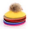 2022 New Ladies Elegant Raccoon Fur Pompoms Beret High Quality Winter Woman Painter Bonnet Hats Slouchy Beanie Cap Vintage Red ► Photo 2/6