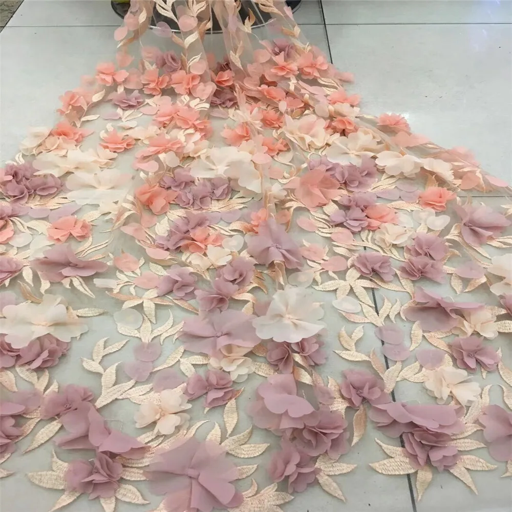 

African Lace Fabric 2019 High Quality Lace 3D Flower Lace Fabric Beautiful Applique Beads Lace For Wedding Dress G271-2
