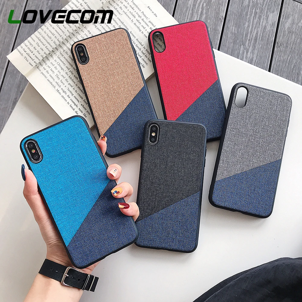 

LOVECOM Splicing Color Canvas Phone Case For iPhone XR XS Max 6 6S 7 8 Plus X Soft TPU Simple Stylish Back Cover Coque Gifts