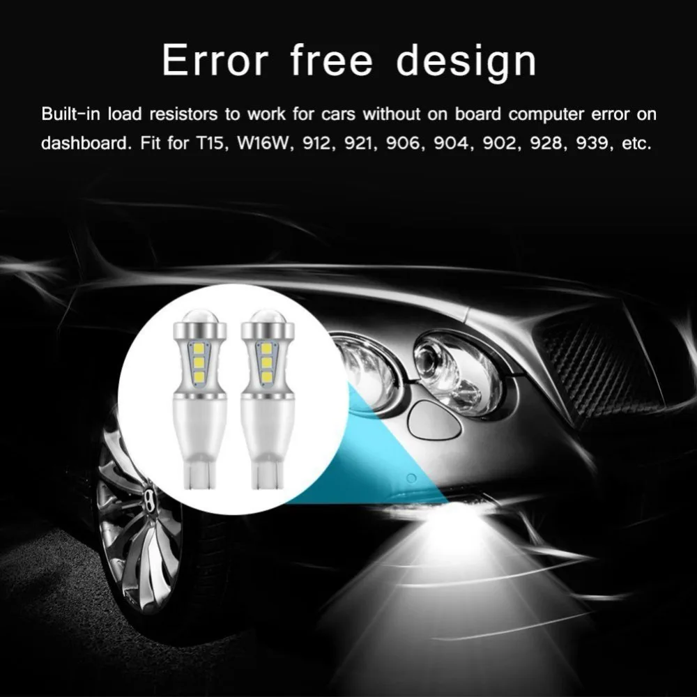 

2pcs 1000Lm W16W T15 LED Bulbs Canbus OBC Error Free LED Backup Light 921 912 LED Bulbs Car reverse lamp Xenon 3030 SMD