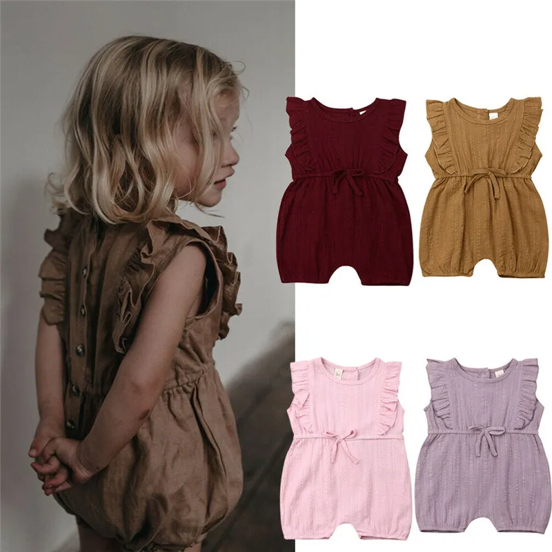 

2019 Children Summer Clothing Cute Newborn Infant Baby Boy Girl Solid Romper Sleeveless Jumpsuit Outfits Cotton Soft Clothes