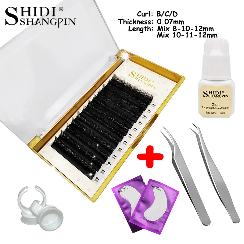 

12Rows Mink Eyelash Extension B/C/D Curl Individual Eyelashes Kit Hand Made Volume Eyelash Extension Tweezer Tools Cilios