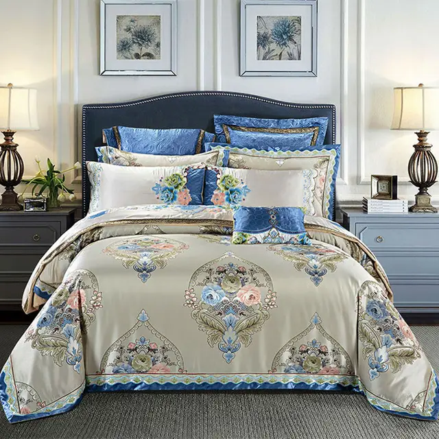 100 Cotton Jacquard Bedding Sets European Style Bedspread Flower Duvet