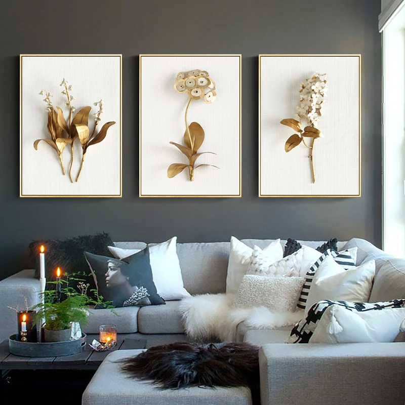 Golden 3D Flower Picture Printed On Canvas,Wall Art Canvas