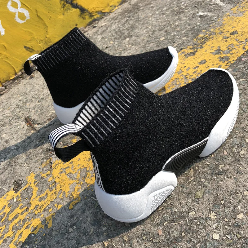 New Women Sock Sneakers High Top Slip on Flat Shoes Comfortable Elastic Fabric Soft Fashion