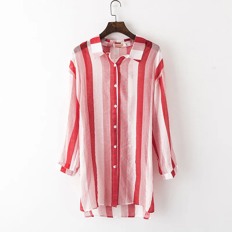 Plus Size Long Sleeve Shirt Striped Autumn Women 2018 Korean Style Red Blue Black Loose Fashion Clothing 02838 |