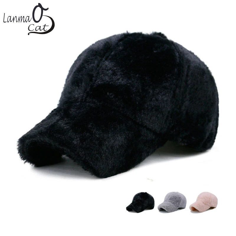 Lanmaocat 6 Панель Кепки теплые зимние Бейсбол Кепки унисекс Мех Бейсбол Шапки Для женщин мужские волосатые Кепки Утепленная одежда зима Кепки s
