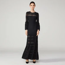 Черный, красный, темно-синий жаккард с длинным рукавом рога длинное женское Бандажное платье новое поступление летнее платье знаменитостей+ костюм