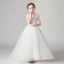 Новые Детские с вышивкой для девочек со шлейфом; платье принцессы для маленьких девочек, Vestidos, одежда для детей Детские платья для девочек Свадебная вечеринка L380
