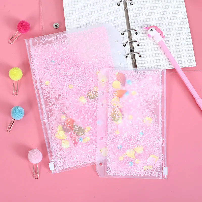 

1pc Transparent PVC Storage Card Holder with 6 Hole Zipper document Bag for A5 A6 Pouch Diary Planner Accessories