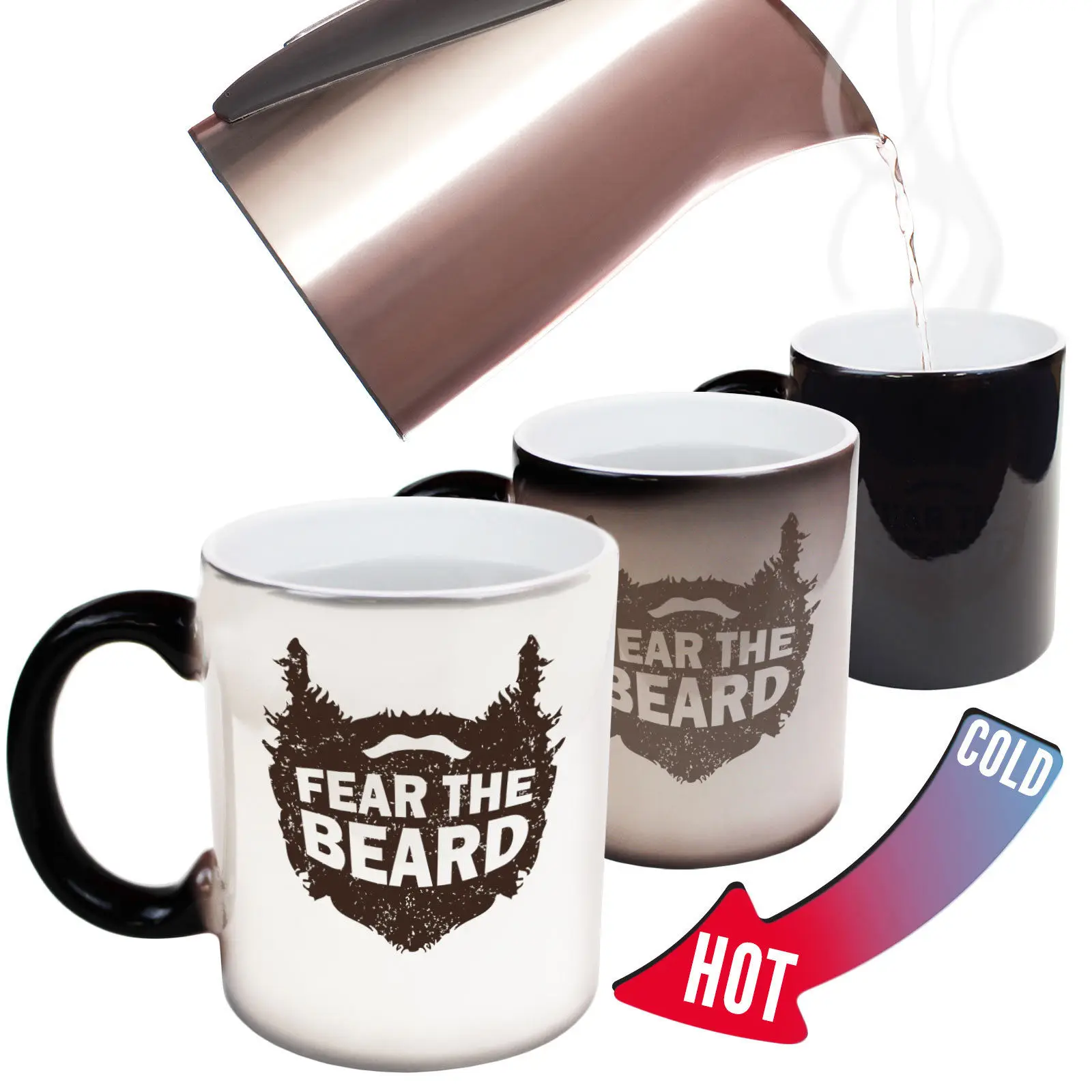 Funny Mugs Fear The Beard Moustache Grooming Men Manly MAGIC NOVELTY