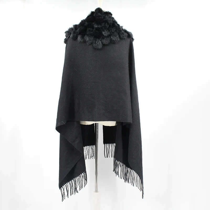 100% sheep fur cashmere shawl with real rabbit fur balls (6)