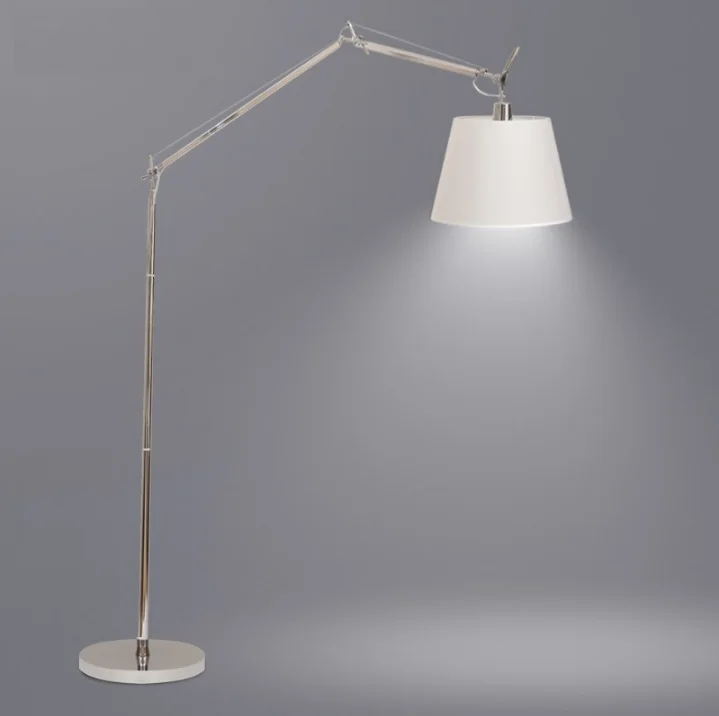 

160cm High Brushed Steel Metal Floor Lamp with Adjustable Silver Swing-arm and Metal Shade