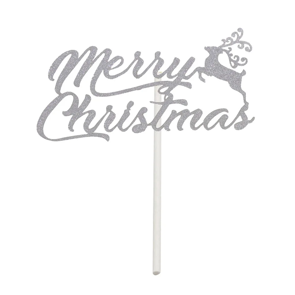 10pcs Merry Christmas Deer Elk Celebration Wedding Cake Topper Cupcake Inserts Reception Decoration Toppers 