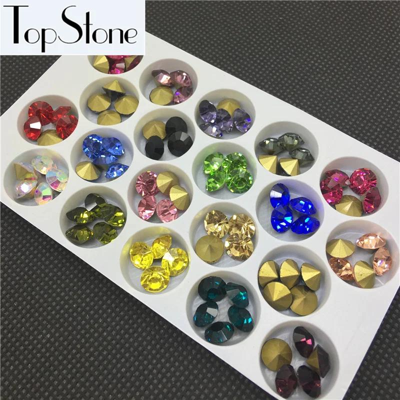 TopStone круглый Стекло Chatons Pointback Стразы Цвета ss4 ss8 ss12 ss16 ss20 ss28 ss30 ss38 ss45 Стекло шатон СТРАЗА камень