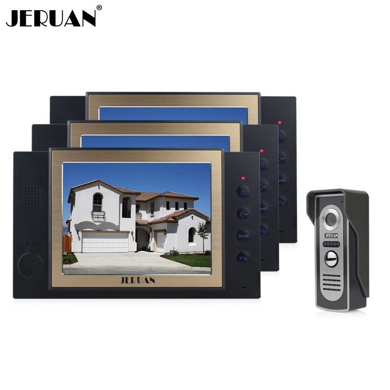 

JERUAN 8 Inch Video Door Phone System Doorphone Recording Photo Taking 3 House 1 Outdoor Doorbell Speaker Intercom