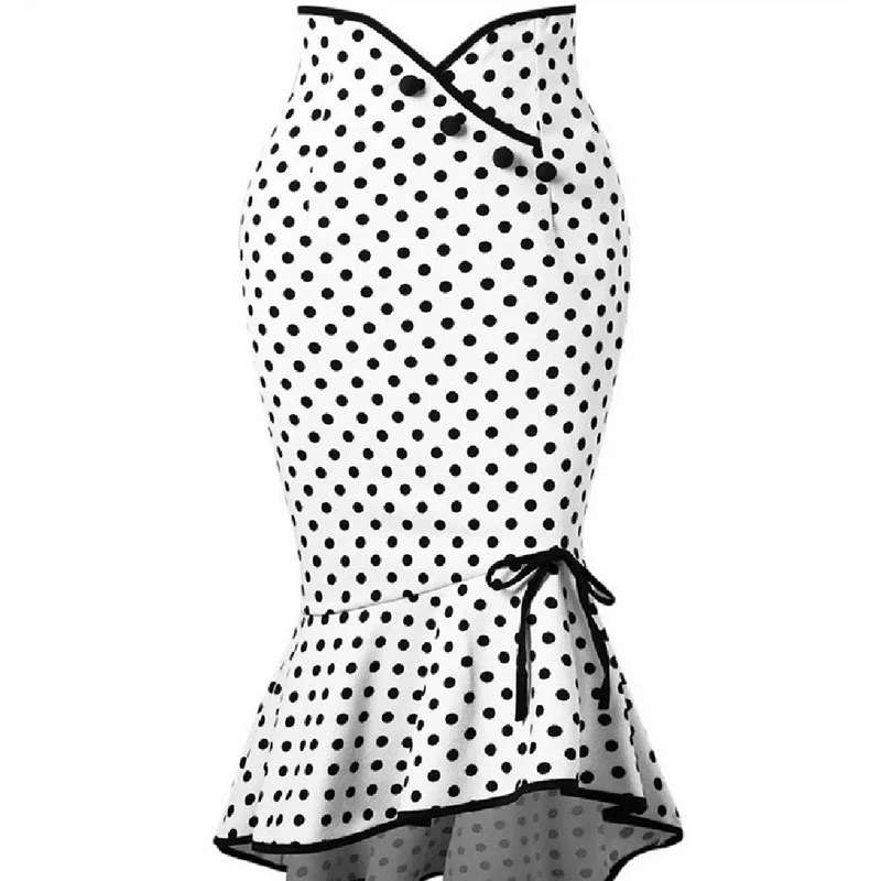 Юбка модная длинная юбка Женская Сексуальная Повседневная юбка в горошек с оборками облегающие бедра вечерние юбки Faldas Mujer Moda A#25 - Цвет: White
