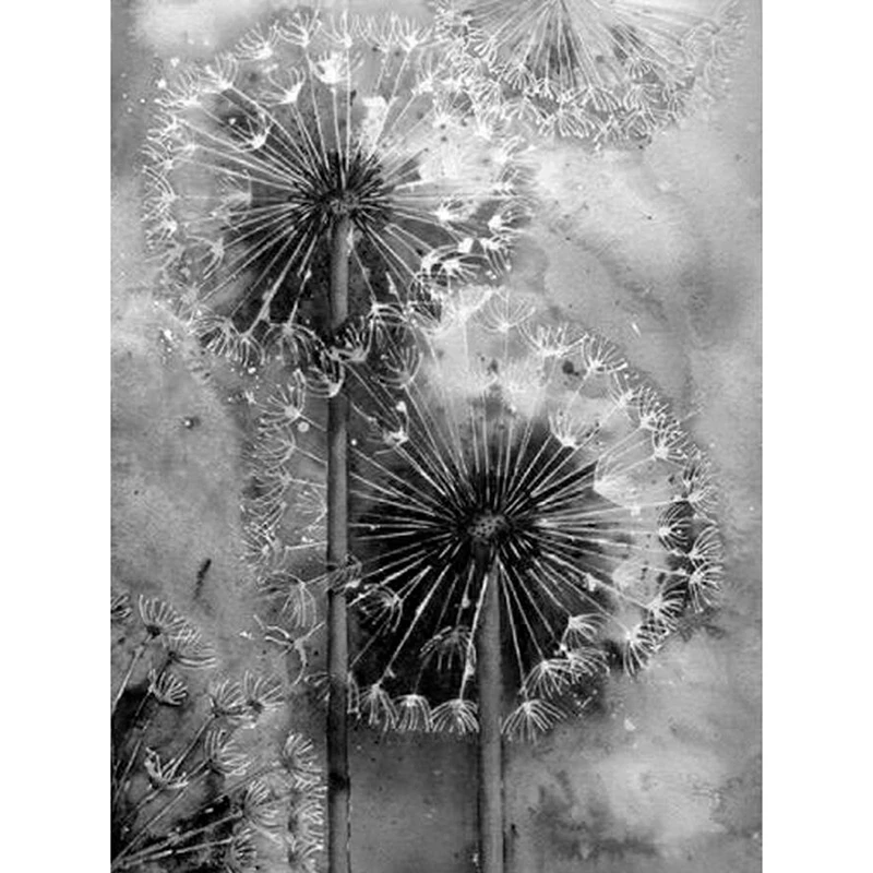 Diamond Painting Dandelion Full Square round stone Embroidery Cross Stitch kit Rhinestone 5D Mosaic Decoration black white art