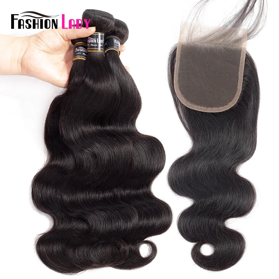 Fashion Lady Pre-Colored Malaysian Body Wave With Closure Natural Color 3 Bundles With Closure Human Hair Weaving Non-Remy Hair