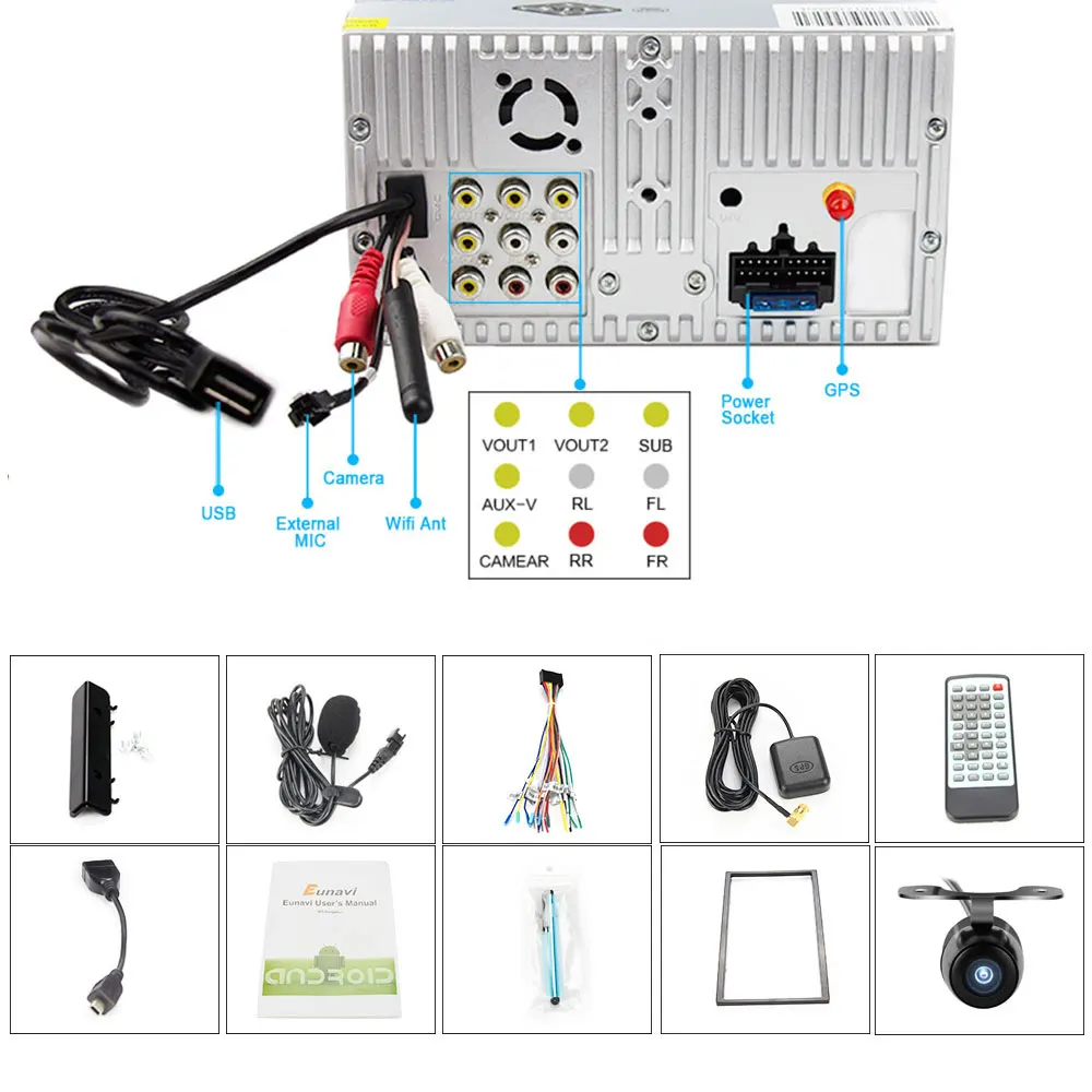 Excellent Eunavi 2 Din Android 8.1 TDA7851 Universal Car DVD Radio Multimedia Player Video Stereo GPS Navigation USB WIFI free camera BT 5