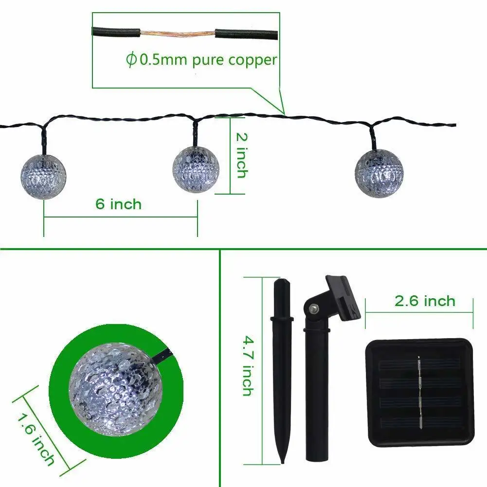 Binval Solar String Lights Moroccan Ball 15ft 20LED Globe Fairy Solar Powered Orb Lantern Christmas Lighting For Outdoor Garden