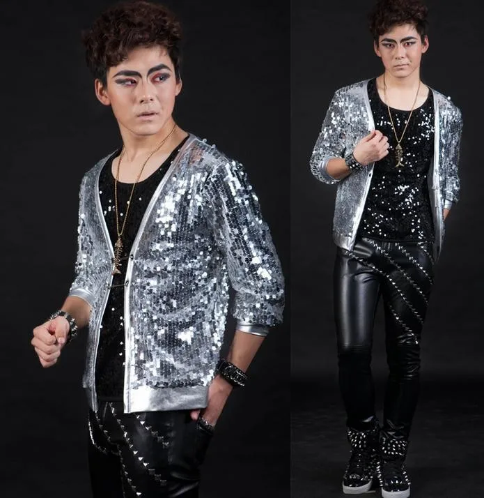Серебряная певица блейзеры персонализированные блестки сценический рок Блейзер мужские костюмы модные костюмы для мужской пиджак, жакет masculino настраиваемый