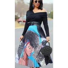 Новинка, весенне-Летняя женская юбка, модные гофрированные длинные юбки с мультяшным принтом, женские повседневные трапециевидные юбки с эластичной талией