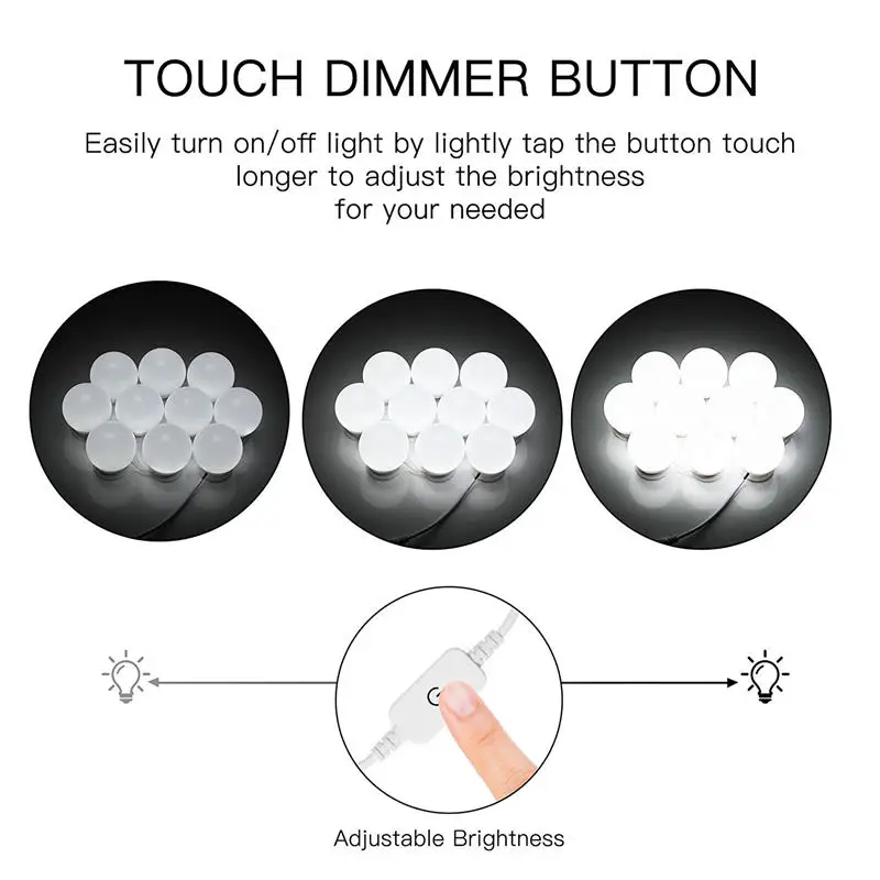 Светодиодный светильник для макияжа с регулируемой яркостью USB 12 В, настенный светильник s 6 10 14, набор ламп для туалетного столика, бесступенчатый светильник с регулируемой яркостью, голливудский зеркальный светильник