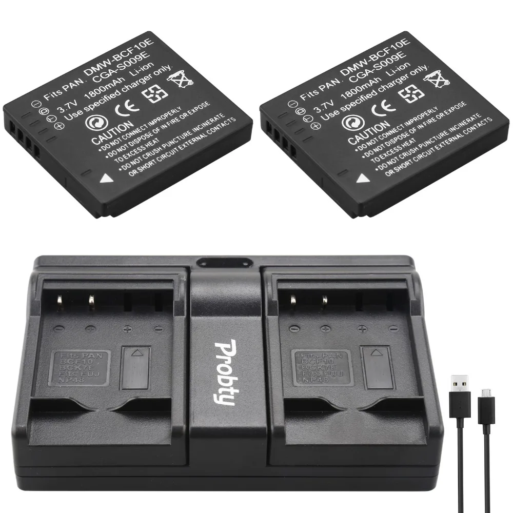 2x Probty DMW-BCF10E DMW BCF10e Cam батарея + USB двойное зарядное устройство для Panasonic DMC-FS12 FS15 FS25 FS4