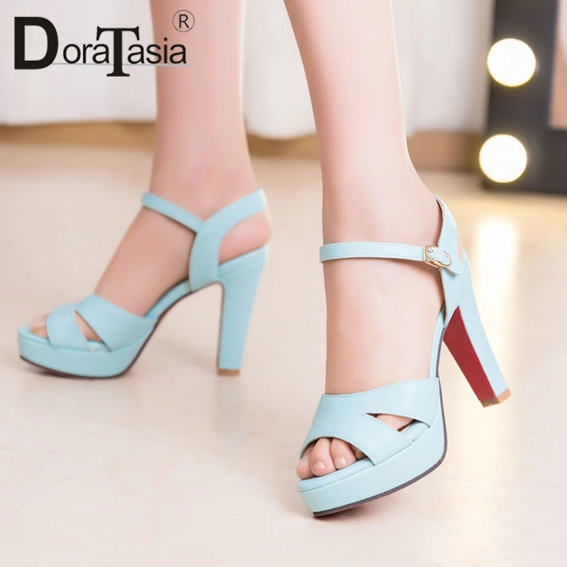 

DoraTasia New Big Size 33-43 Fashion Thick Heel Platform Women Shoes Elegant Buckle Up High Heel Party Date Shoes Woman Sandals