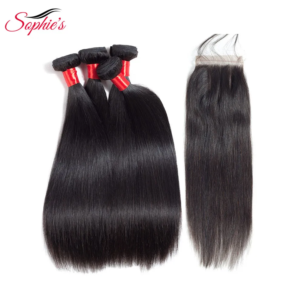 Sophie's Straight 4 Bundles With Closure Brazilian Hair Weaves Non-Remy Natural Color Human Hair Bundles Extensions Sophie's Straight 4 Bundles With Closure Brazilian Hair Weaves Non-Remy Natural Color Human Hair Bundles Extensions