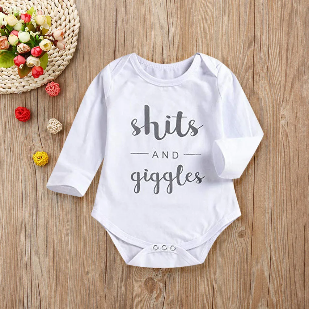 Комбинезон с длинными рукавами и буквенным принтом для новорожденных мальчиков и девочек; комбинезон; одежда для маленьких девочек; vetement enfant fille - Цвет: Белый