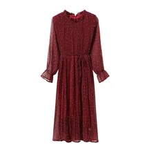 ชีฟองสูงเอวฤดูร้อนชุดสไตล์ A - Line ผู้หญิงแขนยาวดอกไม้ลายสก๊อตพิมพ์ Slim ชุด 24 สี 8(China)