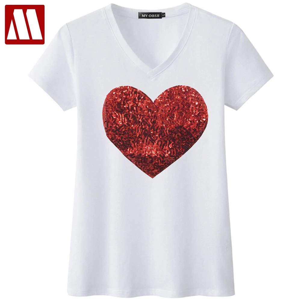 

New Sweet Style Women T-Shirt Short Sleeve Top Love Heart Crochet Patchwork Tee Shirt Summer Solid V Neck Casual Shirts Harajuku