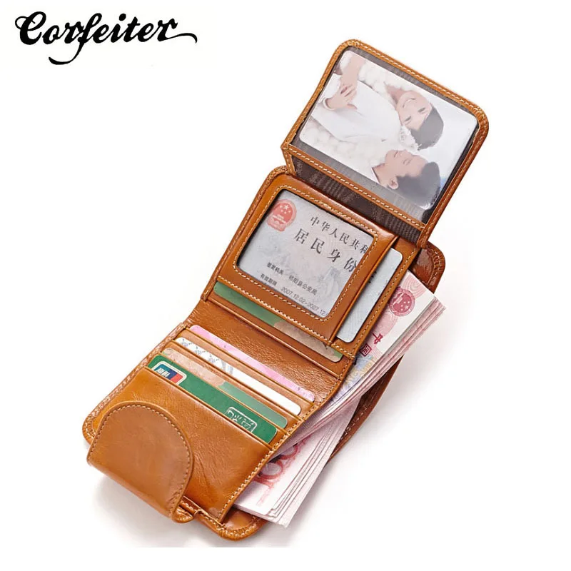 

fashion women genuine leather wallet short oil wax leather purse retro female money clips high quality colors