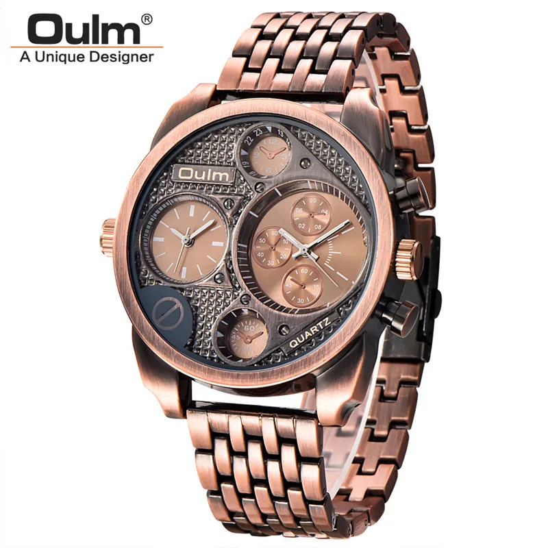 Oulm люксовый бренд Мужские полностью Стальные кварцевые часы Золотые Большие размеры Мужские часы антикварные военные часы мужские Relogio Masculino - Цвет: 3