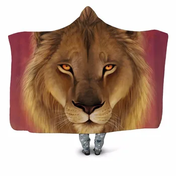 

Yellow Lion 3D Printed Plush Hooded Blanket for Adults Youth Children Warm Wearable Fleece Throw Blanket Home Office Washable
